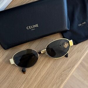 Authentic Celine Triomphe Metal Gold Oval Sunglasses